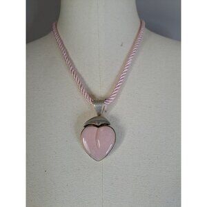 Necklace, Pink Necklace, Pink Opal Heart Pendant on Light Pink Cord Necklace 18